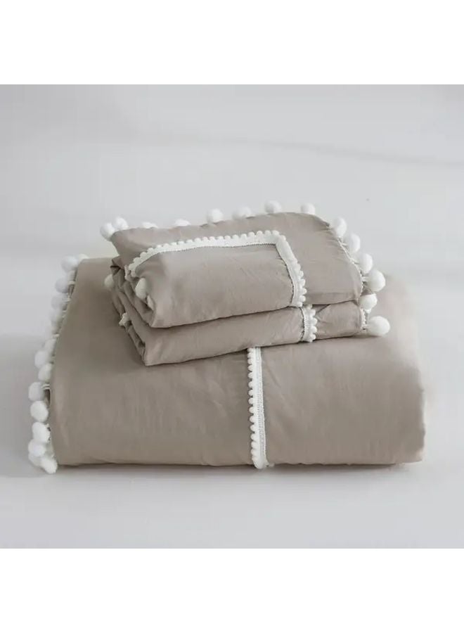 Camel French Country Bedspread Set With White Ball Button Tufting Duvet Cover Bed Sheets Pillowcases 94 49 X 86 61 Inches - Image 4